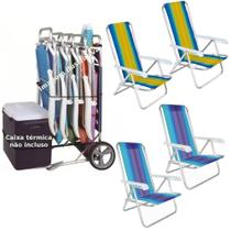 Carrinho de Praia com Avanco + 4 Cadeiras de Praia Aluminio Mor