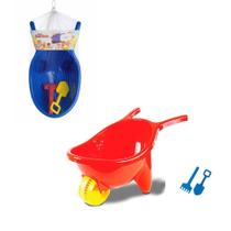 Carrinho de praia infantil baldinho carriola com kit de acessorios pá brinquedo bebe menina menino