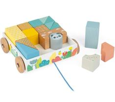 Carrinho de Puxar com Blocos Brinquedo Educativo Infantil em Madeira 16 Peças Carrinho de Puxar com Blocos Brinquedo Educativo Infantil em Madeira 16 Peças