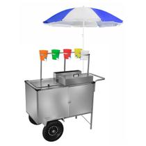 Carrinho de Raspadinha Inox com Guarda Sol Rodas Pneumáticas Cefaz