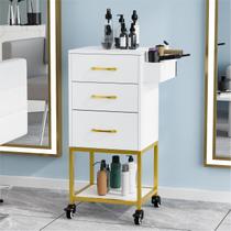 Carrinho de Salão OmySalon 35,8" Branco com Detalhes em Dourado e Rodas Carrinho de Salão OmySalon 35,8" Branco com Detalhes em Dourado e Rodas