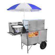 Carrinho de Salgado Cefaz Inox Rodas Pneumáticas e Guarda Sol L29P/GS