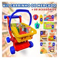 Carrinho de Supermercado de Brinquedo com Cesta Removível e Acessórios