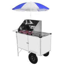 Carrinho de Tapioca Cefaz Luxo Branco Rodas Pneumáticas e Guarda Sol BL14P/GS