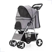 Carrinho de Transporte Pet Cinza Dobrável Passeio para Cães e Gatos