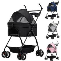 Carrinho De Transporte Pet Dobrável Berço Removível Cão Gato (Preto) Carrinho De Transporte Pet Dobrável Berço Removível Cão Gato (Preto)
