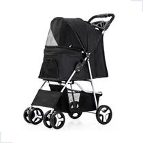 Carrinho de Transporte Pet Preto Dobrável Passeio para Cães e Gatos