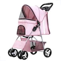 Carrinho de Transporte Pet Rosa Dobrável Passeio para Cães e Gatos