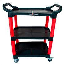Carrinho Detailer Mecânico 3 Prateleiras 135kg com Rodas Organizador Oficina Estética Automotiva Ferramentas Profissional Vermelho