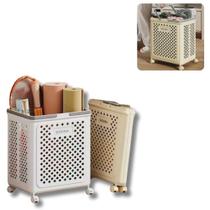 Carrinho Dobrável Com Rodinha Cesto Organizador Multiuso Compacto Com Alças E Ventilação Moderna