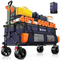 Carrinho dobrável de 48" L dobrável, capacidade de peso de 560 libras Vagões de praia dobráveis pesados de 300 L com grandes rodas todo-o-terreno, carrinhos utilitários para compras, acampamentos e esportes - cinza e roxo