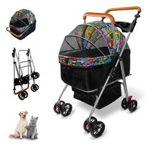 Carrinho Dobrável para Pets Laushery com Cesto de Armazenamento