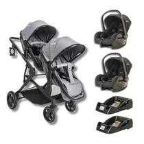 Carrinho duplo pair cinza + bebe conforto (415i) + base - kiddo