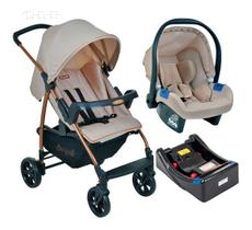 Carrinho Ecco Bege Burigotto + Bebê Conforto Touring X + Base