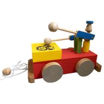 Carrinho Educativo Pedagógico Bate Tambor Madeira Carrinho Educativo Pedagógico Bate Tambor Madeira