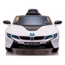 Carrinho Elétrico BMW I8 12v Branco Suporta 30kg Controle Remoto Velocidade Max 5km/h Luz Som Banco de Couro