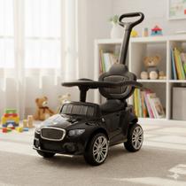 Carrinho Elétrico Infantil com Empurrador Preto Brinquedo Motorizado para Crianças