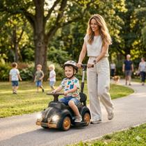 Carrinho Eletrico Infantil Fusca Retrô Com Empurrador Dirigível Luzes E Som Bateria 6V Premium Preto