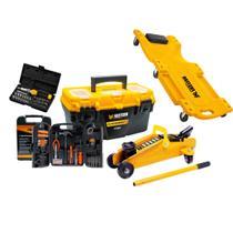 Carrinho Esteira Para Mecânico Cap. 150 Kg Com Kit Ferramentas Completa e Macaco Hidraulico Jacare 02 Ton
