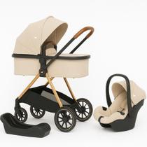 Carrinho europeu 3 em 1 florence com bebê conforto reversível e base ts estrutura preta e dourada Carrinho europeu 3 em 1 florence com bebê conforto reversível e base ts estrutura preta e dourada