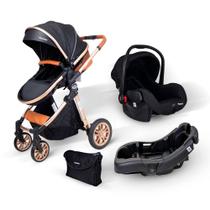 Carrinho europeu luxo com bolsa ares preto + bebe conforto e base - passear baby