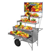 Carrinho Expositor de Frutas Inox com Guarda sol Rodas Pneumáticas Cefaz