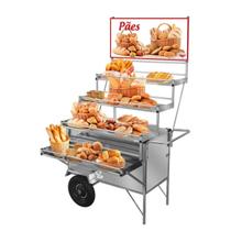 Carrinho Expositor de Pães Inox com Rodas Pneumáticas Cefaz