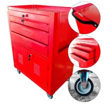 Carrinho Fechado Para Ferramentas 3 Gavetas Todo Vermelho (C-06) - Fercar