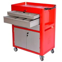 Carrinho Fechado Vermelho com 3 Gavetas e 2 Portas