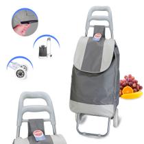 Carrinho Feira Supermecado Dobrável Até 30kg Cinza Dolce Home