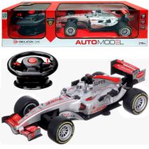 Carrinho Formula 1 Realista Som de Motor Luz Pneus Borracha Prata