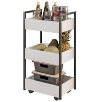 Carrinho Fruteira Chão Organizador Cozinha 3 Cestos Laís Rodinhas Madeira Branco Carrinho Fruteira Chão Organizador Cozinha 3 Cestos Laís Rodinhas Madeira Branco
