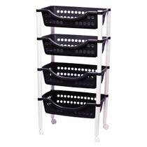 Carrinho Fruteira Plastica Modular Multiuso 4 Prateleiras Bandeja Organizadora 43x27x86cm Com Rodízios Máxima Plast