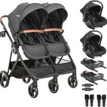 Carrinho Gemeos com 2 Bebe e 2 Base ISOFIX Colinho Kiddo Cosmos Preto Carrinho Gemeos com 2 Bebe e 2 Base ISOFIX Colinho Kiddo Cosmos Preto