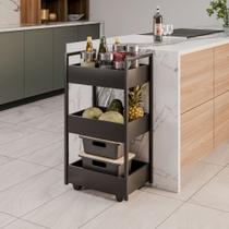 Carrinho Gourmet Auxiliar para Cozinha 3 Prateleiras Zane Preto/Preto M12 - D'Rossi Carrinho Gourmet Auxiliar para Cozinha 3 Prateleiras Zane Preto/Preto M12 - D'Rossi