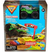 Carrinho Grave Digger e Rampa com Lançador Monster JAM SUNNY 3345