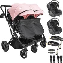 Carrinho Kiddo de Gemeos 2 Bebe Conforto 2 Base ISOFIX Vox II Rosa
