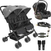 Carrinho Kiddo de Gemeos Bebe Conforto Base ISOFIX Mascote Grafite Carrinho Kiddo de Gemeos Bebe Conforto Base ISOFIX Mascote Grafite