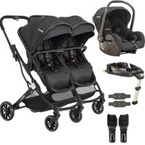 Carrinho Kiddo de Gemeos Bebe Conforto Base ISOFIX Zig Zag Preto