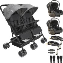 Carrinho Kiddo Gemeos 2 Bebe Conforto 2 Base ISOFIX Mascote Grafite