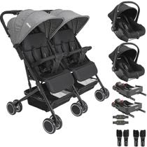 Carrinho Kiddo Gemeos 2 Bebe Conforto Colinho 2 Base ISOFIX Mascote Grafite Carrinho Kiddo Gemeos 2 Bebe Conforto Colinho 2 Base ISOFIX Mascote Grafite