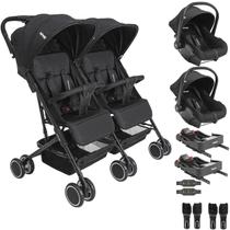 Carrinho Kiddo Gemeos 2 Bebe Conforto Colinho 2 Base ISOFIX Mascote Preto