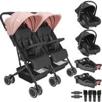 Carrinho Kiddo Gemeos 2 Bebe Conforto Colinho 2 Base Mascote Rosa Carrinho Kiddo Gemeos 2 Bebe Conforto Colinho 2 Base Mascote Rosa