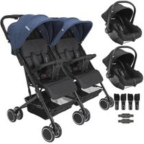 Carrinho Kiddo Gemeos com 2 Bebe Conforto Colinho Mascote Marinho Carrinho Kiddo Gemeos com 2 Bebe Conforto Colinho Mascote Marinho