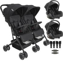 Carrinho Kiddo Gemeos com 2 Bebe Conforto Colinho Mascote Preto Carrinho Kiddo Gemeos com 2 Bebe Conforto Colinho Mascote Preto