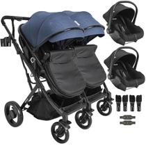 Carrinho Kiddo para Gemeos 2 Bebe Conforto Colinho Vox II Marinho
