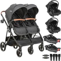 Carrinho Kiddo para Gemeos 2 Bebe e 2 Base Colinho Cosmos Preto Carrinho Kiddo para Gemeos 2 Bebe e 2 Base Colinho Cosmos Preto