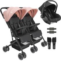 Carrinho Kiddo para Gemeos Bebe Conforto Colinho Mascote Rosa
