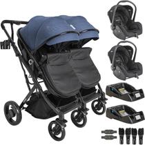 Carrinho Kiddo para Gemeos com 2 Bebe Conforto 2 Base Vox II Marinho