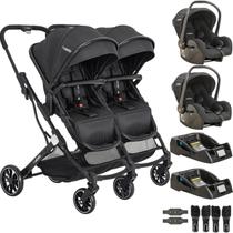 Carrinho Kiddo para Gemeos com 2 Bebe Conforto 2 Base Zig Zag Preto Carrinho Kiddo para Gemeos com 2 Bebe Conforto 2 Base Zig Zag Preto